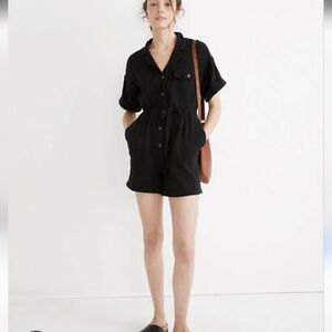 Madewell Lightspun Belted Safari Romper Black Plus Size XXL